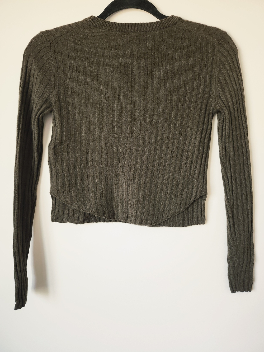 ARITZIA BABATON Olive Green Wool Linen Blend Ribbed Long-Sleeve Crewneck Top - Picture 6 of 7